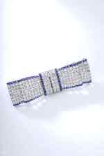 Elegant and Stunning Art Deco Bow Design Pave White CZ & Blue Sapphire Brooch picture