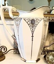 RARE ANTIQUE ART DECO LENOX CHINA BELLEEK SILVER OVERLAY WATER PITCHER picture