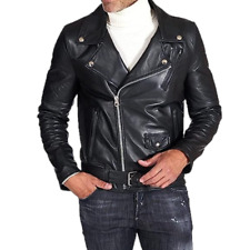 Men's Brando Black Biker Motorcycle Leather Jacket Genuine Leather Jacket picture