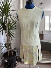 Vintage 60s 70s Mod Tapestry Sleeveless Pleated Lime Green floral Dress picture