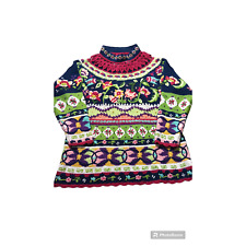 Vintage Marie Y Pullover knit Sweater with Floral crew Embroidery Mock Neck In L picture