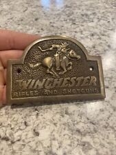 Winchester Sign BRASS Plaque Gun Gunsmith Rifle Collector Patina Hunter Gift picture