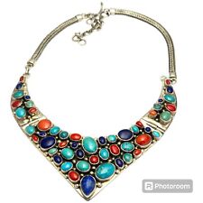 105gr DROPDEAD Gorgeous NAVAJO Multigemstone STERLING SILVER NECKLACE picture