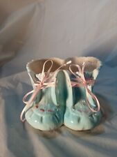 Vintage INARCO Japan Baby Blue Booties Ribbon Laces Planter picture