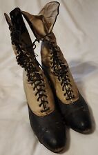 Antique Victorian Two Tone Tan & Black Leather High Top Lace-Up Boots picture