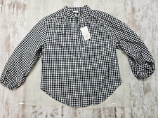 A New Day Women's Long Sleeve Gingham Popover Blouse Top Size XS Black/White picture