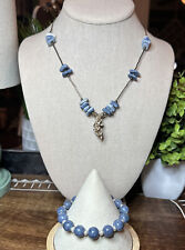 Very Rare Genuine Blue Coral Sterling Silver Necklace & Matching Bracelet 18” picture