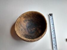 Early Antique Miniature Turned Wood 4 inch Footed Out of Round Bowl Primitive picture