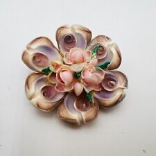 Gorgeous Vintage Pink Rose flower Brooch  Made Of Sea Shells picture