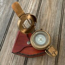 Brass Prismatic Compass Antique WWII British Military Compass with Leather Case picture