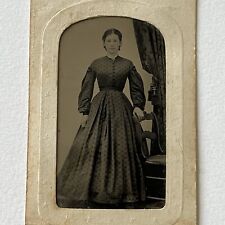Antique Tintype Photograph Beautiful Fashionable Young Woman Polka Dot Dress picture
