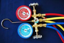 R22 R134a R12 Brass Manifold Gauge+Hose Set HVAC Charging Diagnosis Recovery New picture