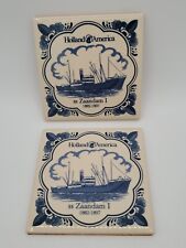 Holland-America Line SS Zaandam I 1882-1897 Blue Delft Ceramic Coaster Lot x 2 picture