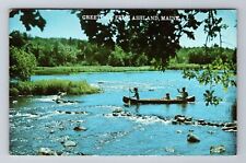 Ashland ME-Maine, General Greetings, Canoeing on Lake, Vintage Souvenir Postcard picture
