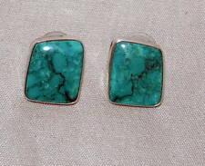  AMERICAN VINTAGE GENUINE TURQUOISE STERLING SILVER POST EARRINGS picture