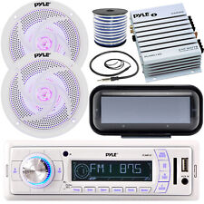 Pyle PLMR18 Receiver w/ Cover, 2x 4'' LED Speakers w/ Wire, Amplifier, Antenna picture