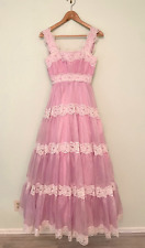 Vintage Mike Benet Womens Gown Size 8 Lilac Polka Dot Lace Tiered 1960s FLAW picture
