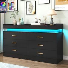 Modern 6 Drawer Dresser with LED Light, Chest of Drawers for Closet, Wide Drawe picture