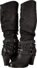 NOT RATED SWAG CHELSEA WOMEN 9 BOOTS CALF HEIGHT BLACK SLOUCH STUDDED 3.5