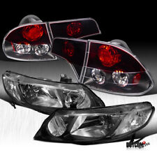 Fit 2006-2011 Civic 4Dr Sedan JDM Black Head Lights+Red & Tail Lamps picture