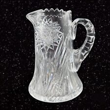 VINTAGE AMERICAN BRILLIANT BEADED CRYSTAL PITCHER CARAFE ART GLASS 8”t 6.5”w picture