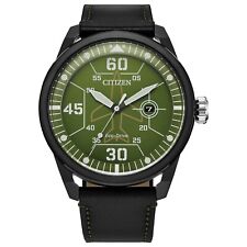 Citizen Eco-Drive Avion Weekender Men's Black Leather Watch 45MM AW1735-03X picture