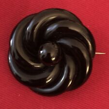 STUNNING ANTIQUE ORIGINAL JET SWIRL BROOCH PIN - IMMACULATE picture