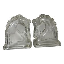 Vintage Horse Head Book Ends Federal Clear Glass Horses 1940's Equestrian Pair picture