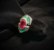 Vintage Extremely Rare Burma 9.44CT Ruby, 2.91CT Emerald & 3.05CT White CZ Ring picture