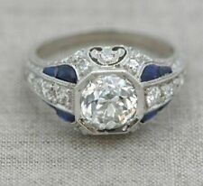 Vintage Art Deco Style Lab Created Diamond Engagement 14K White Gold Finish Ring picture