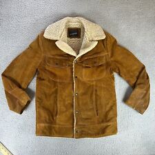 Vintage JC Penny Brown Western Suede Leather Coat Sherpa Lined Size Large picture
