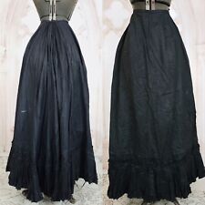 Antique Victorian 1890s 1880s Black Cotton Petticoat Maxi Skirt Ruffle Hem picture