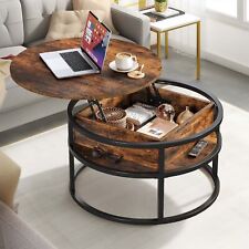 Lift Top Coffee Table with Hidden Compartment Storage Shelf Round Center Table picture