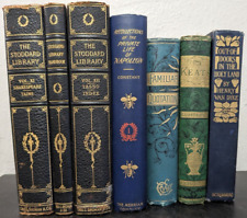 7 Lot Antique Vintage Hardcover Ornate Books Shelf Home Decor Prop Set Staging picture