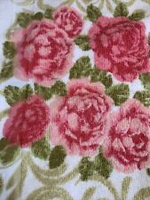 Vintage Fuchsia Pink Rose Floral Bath Towel 60s 70s Cotton Grandmacore 40x22 picture