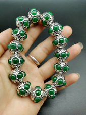 Old Chinese Tibet silver carving flower inlaid red green jade silver bracelet picture