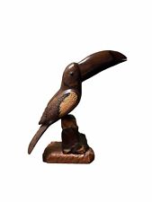 Vintage Wooden Toucan with Intricately Carved Tail Feathers Very Detailed Pivots picture