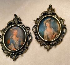 Antique Victorian Miniature Picture Art Silk Cameo In Ornate Italian Gilt Frames picture