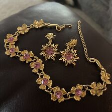 Vintage 1970s TRIFARI Dogwood Flower Necklace/earrings With Pink Rhinestones picture