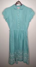 Vintage Lil Alice Women's Dress Blue Scalloped Embroidery Floral Cut Out S/S B6 picture