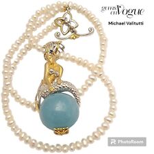 Michael Valitutti Gems en Vogue Aquamarine Mermaid Pendant 925& Pearl Necklace picture