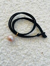 Pink baroque pearl and black leather bracelet,18k yellow gold,14in(35.5cm) picture