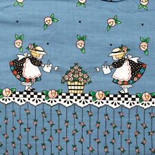 Mary Engelbreit Daisy Kingdom Girl Watering Flowers Blue Border Fabric 4 Yards picture