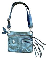 ROOTS CANADA 100% Leather Vintage Crossbody Soft Bag Sun Faded Blue / Turquoise picture