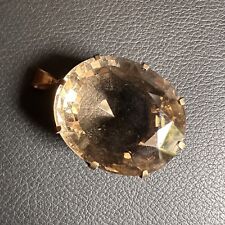 STUNNING ANTIQUE ART DECO FACETED SMOKY QUARTZ PENDANT w/ ROLLED GOLD BACKING picture