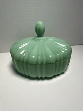 VINTAGE ANCHOR HOCKING FIRE KING JADEITE CANDY DISH & LID RIBBED picture