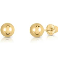 14K Real Solid Gold Round Ball Bead Sleeper Studs Earrings Screw-back 3-8mm picture