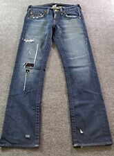 True Religion Mens Jeans Size 34x35 Blue Straight Leg Distressed picture