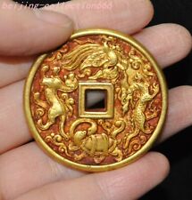 3CM old dynasty bronze 24k gold gilt 4 Divine Beasts money wealth Coins currency picture