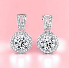 Moissanite Drop/Dangle Earrings Solid 14K White Gold 3 Carat Excellent Round Cut picture